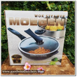 WOK 30cm 2.7kg COFFEE with glass lid & STEAMER all die casting non-stick marble coated Moegen Germany